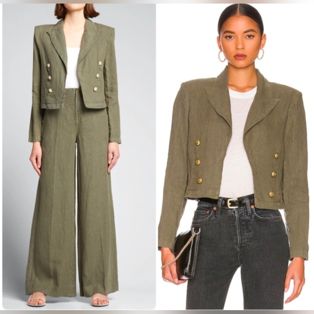 L’AGENCE cropped blazer with gold buttons